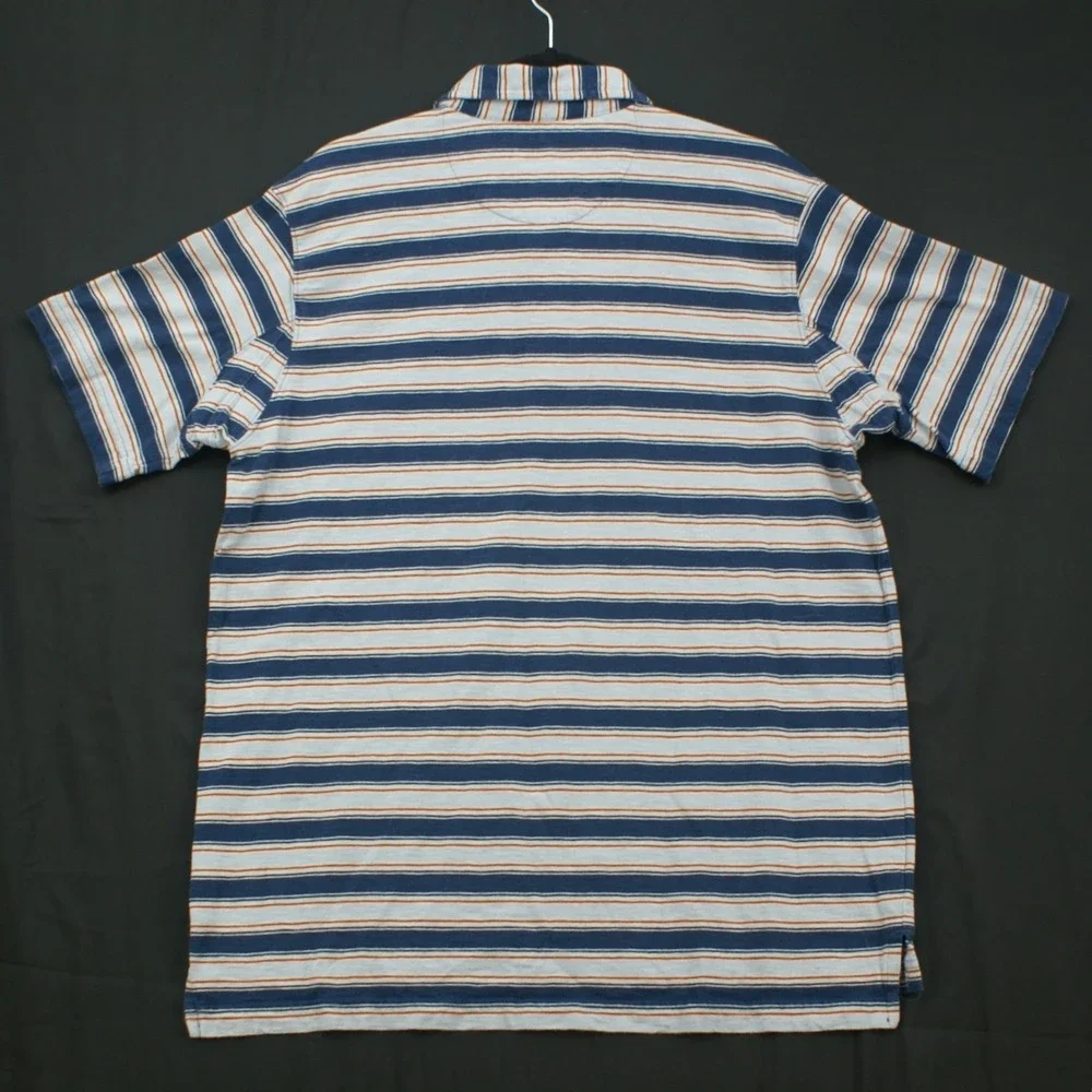 Duluth Trading Co Mens Relaxed Fit Striped Polo Shirt Blue Orange Size M